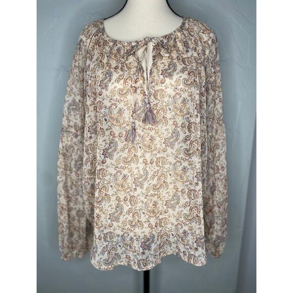 Dex Black Tape Women's Long Sleeve Tie-Front Paisley Trapeze Top - Picture 2 of 8